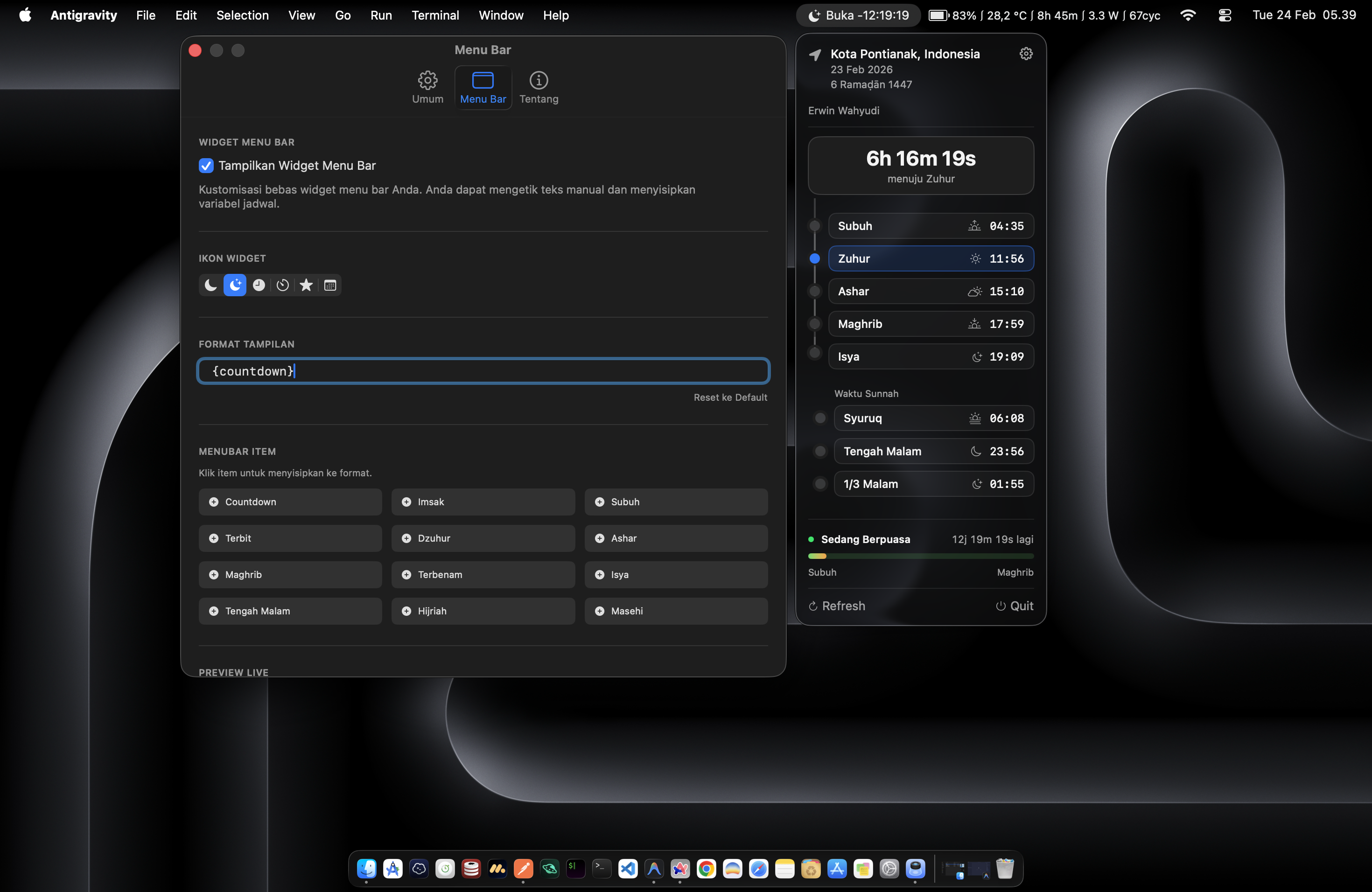Ramadhan Menu Bar - Kustomisasi menu bar